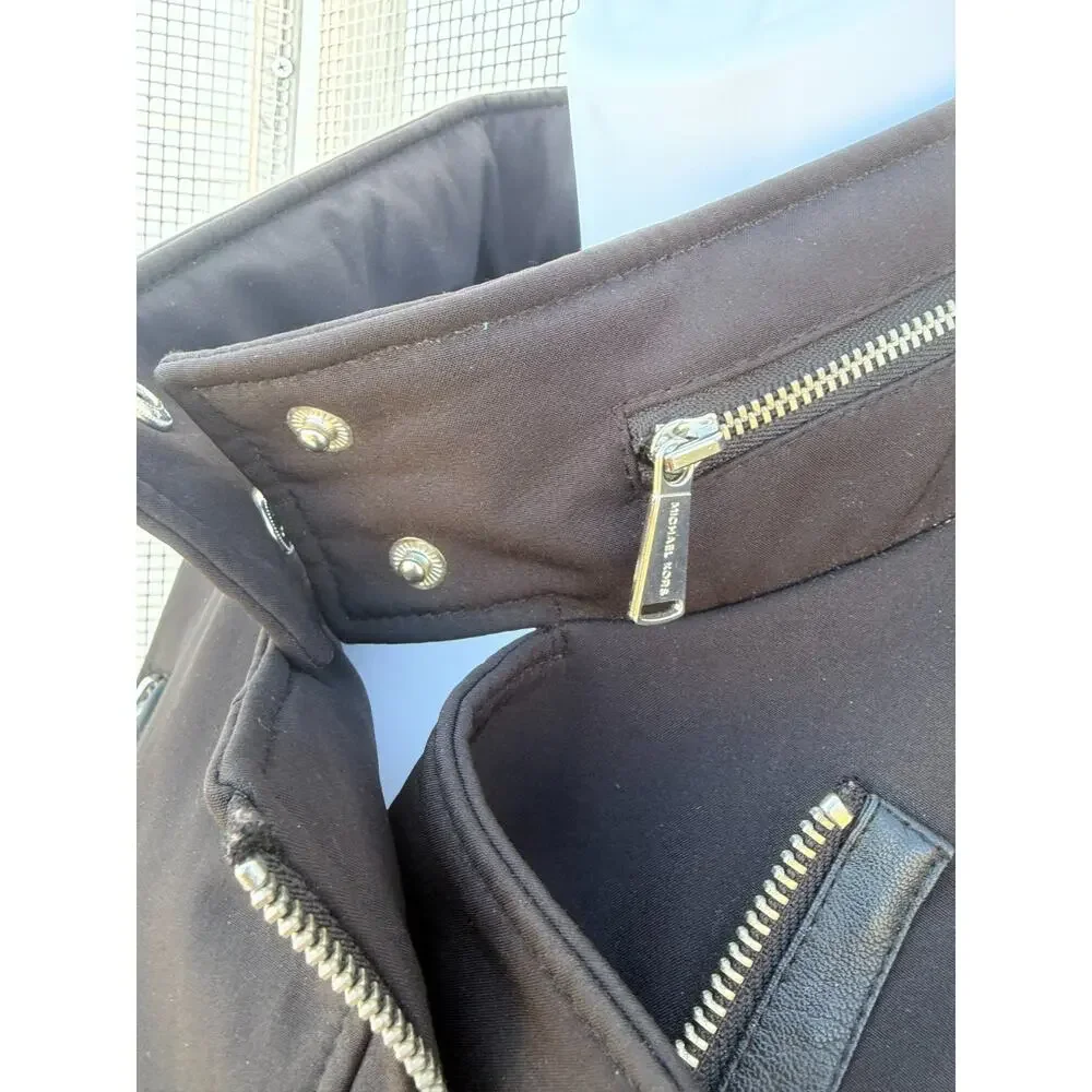 Michael Kors Black Soft-Shell Rain Jacket – Stylish Moto-Inspired Utility Coat